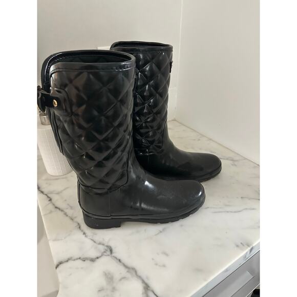 HUNTER REFINED GLOSS QUILTED WATERPROOF BOOTS/DARK SLATE - Picture 5 of 10
